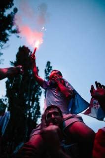15 07 2018 Croatian football fans celebrate second place in the Croatian national team at the World Cup in Russia Among other flags of the fascist Utascha movement are shown and shouting slogans Around the Croatian national team there were numerous scandals in the course of the World Cup to fascist relations Copyright: xMichaelxTrammerx