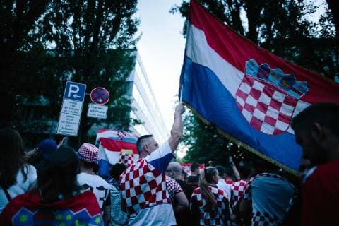15 07 2018 Croatian football fans celebrate second place in the Croatian national team at the World Cup in Russia Among other flags of the fascist Utascha movement are shown and shouting slogans Around the Croatian national team there were numerous scandals in the course of the World Cup to fascist relations Copyright: xMichaelxTrammerx