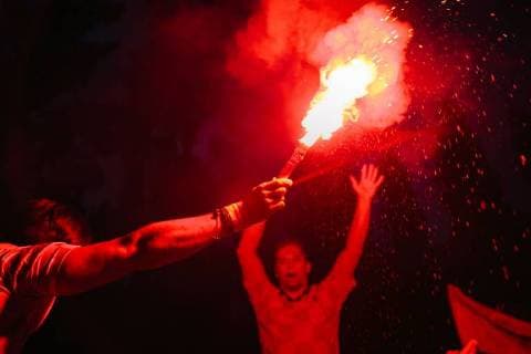 15 07 2018 Croatian football fans celebrate second place in the Croatian national team at the World Cup in Russia Among other flags of the fascist Utascha movement are shown and shouting slogans Around the Croatian national team there were numerous scandals in the course of the World Cup to fascist relations Copyright: xMichaelxTrammerx