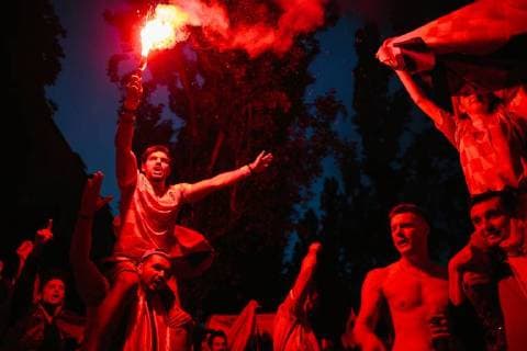 15 07 2018 Croatian football fans celebrate second place in the Croatian national team at the World Cup in Russia Among other flags of the fascist Utascha movement are shown and shouting slogans Around the Croatian national team there were numerous scandals in the course of the World Cup to fascist relations Copyright: xMichaelxTrammerx