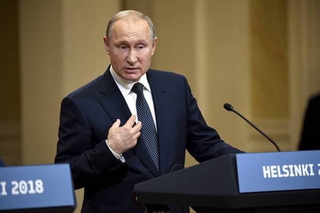 (180716) -- HELSINKI, July 16, 2018 -- Russian President Vladimir Putin speaks during a joint press conference with U.S. President Donald Trump (not in the picture) in Helsinki, Finland, on July 16, 2018. Donald Trump and Vladimir Putin started their first bilateral meeting here on Monday. ) FINLAND-HELSINKI-U.S.-TRUMP-RUSSIA-PUTIN-PRESS CONFERENCE Lehtikuva AnttixAimo-Koivisto 