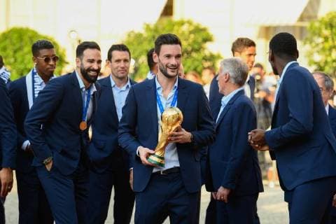 Arrivals at the reception at the Elysee in honor of the French football team World Champion 2018 Didier Deschamps (Coach of the France football team);Hugo Lloris;Paul Pogba Paris France  592627
