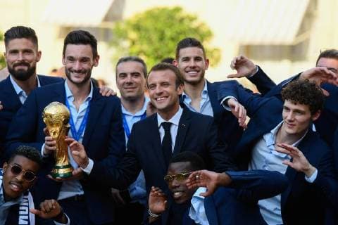 Arrivals at the reception at the Elysee in honor of the French football team World Champion 2018 Hugo Lloris;Paul Pogba;Emmanuel Macron Paris France  592627