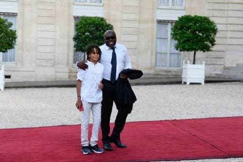 Arrivals at the reception at the Elysee in honor of the French football team World Champion 2018 Ethan Mbappe (Kylian Mbappe s brother);Wilfried Mbappe (Kylian Mbappe s father) Paris France  592627
