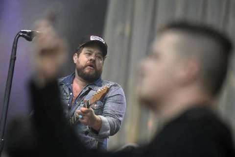 US singer Nathaniel Rateliff (left) performs with The Night Sweats band during the 17th Colours of Ostrava music festival, on July 18, 2018, in Ostrava, Czech Republic. (CTKxPhoto JaroslavxOzana) CTKPhotoP201807180930701  JAO 15