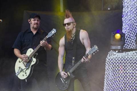 July 22, 2018 - Brooklyn, Michigan, U.S - Guitarists for TYLER FARR perform for the fans at the Faster Horses Country Music Festival. Brooklyn U.S. - ZUMAm242 20180722_zap_m242_039 Copyright: xScottxMapesx