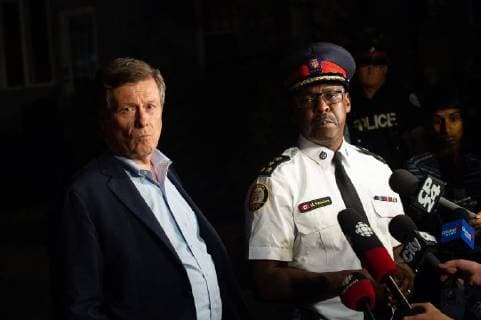 July 23, 2018 - Toronto, Ontario, Canada - Toronto, CAN, 23 Jul 2018 - Toronto Mayor John Tory addresses the media after as many as 15 people have been shot, two have died, after a gunman opened fire on Danforth avenue West of Logan Avenue Sunday evening shortly after 10 PM on July 22, 2018. Toronto Canada - ZUMAb167 20180723_zap_b167_004 Copyright: xVictorxBirox