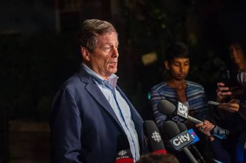July 23, 2018 - Toronto, Ontario, Canada - Toronto, CAN, 23 Jul 2018 - Toronto Mayor John Tory addresses the media after as many as 15 people have been shot, two have died, after a gunman opened fire on Danforth avenue West of Logan Avenue Sunday evening shortly after 10 PM on July 22, 2018. Toronto Canada - ZUMAb167 20180723_zap_b167_006 Copyright: xVictorxBirox
