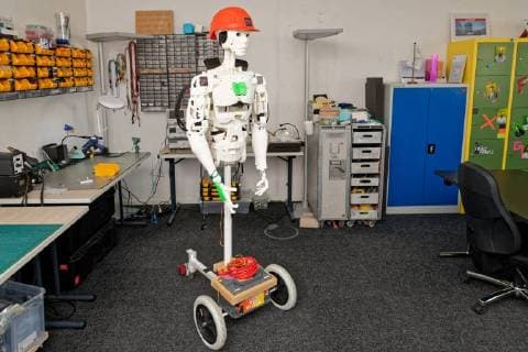 Press breakfast for the founders award 2017 at the startup IOX LAB In the picture, a humanoid robot built by the startup The New Company deals with the development of intelligent products based on the Internet of Things NRW Economic and Digital Minis