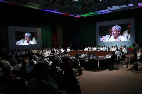 Chilean President Sebastian Pinera speaks during the 13th Summit of the Pacific Alliance in Puerto Vallarta, Mexico, 24 July 2018. The Summit is being held this July 23 and 24 in the resort of Puerto Vallarta, in the Mexican Pacific. 13th Summit of the Pacific Alliance, in Mexico !ACHTUNG: NUR REDAKTIONELLE NUTZUNG!  Copyright: xJosexMendezx MEX01 20180724-636680630298037990