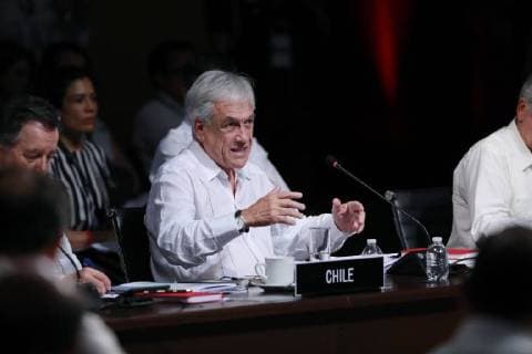 Chilean President Sebastian Pinera (C) speaks during the 13th Summit of the Pacific Alliance in Puerto Vallarta, Mexico, 24 July 2018. The Summit is being held this July 23 and 24 in the resort of Puerto Vallarta, in the Mexican Pacific. 13th Summit of the Pacific Alliance, in Mexico !ACHTUNG: NUR REDAKTIONELLE NUTZUNG!  Copyright: xJosexMendezx MEX01 20180724-636680630325537628
