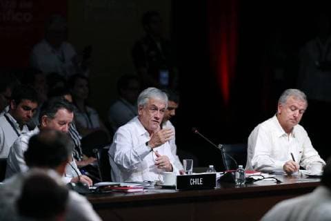 Chilean President Sebastian Pinera (C) speaks during the 13th Summit of the Pacific Alliance in Puerto Vallarta, Mexico, 24 July 2018. The Summit is being held this July 23 and 24 in the resort of Puerto Vallarta, in the Mexican Pacific. 13th Summit of the Pacific Alliance, in Mexico !ACHTUNG: NUR REDAKTIONELLE NUTZUNG!  Copyright: xJosexMendezx MEX01 20180724-636680630957455180