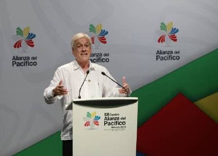 Chilean President Sebastian Pinera speaks during the 13th Summit of the Pacific Alliance in Puerto Vallarta, Mexico, 24 July 2018. The leaders of the Pacific Alliance and the Mercosur signed a joint plan declaration to promote free trade and integration in the Latin American region. 13th Summit of the Pacific Alliance, in Mexico !ACHTUNG: NUR REDAKTIONELLE NUTZUNG!  Copyright: xJosexMendezx MEX09 20180725-636680821741835430