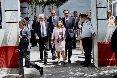 July 25, 2018 - EUM20180725NAC15.JPG.CIUDAD DE MEXICO.- PoliticsPolitica-Canada.- Chrystia Freeland, ministra de relaciones exteriores de Canada, al termino de la reunion con Andres Manuel Lopez Obrador, virtual presidente electo, y su equipo de trabajo, en la casa de transicion en la colonia Roma de la Ciudad de Mexico, este miercoles 25 de julio de 2018. Foto: Agencia EL UNIVERSALAriel OjedaRCC.  - ZUMAu78_ 20180725_zaf_u78_050 Copyright: xElxUniversalx