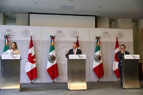 July 25, 2018 - EUM20180725NAC23.JPG.CIUDAD DE MEXICO, Politics Politica-Mexico.- Conferencia de prensa posterior a la reunion que sostuvieron el secretario de Relaciones Exteriores, Luis Videgaray, y el titular de la Secretaria de Economia, Ildefonso Guajardo, con Chrystia Freeland, ministra de Relaciones Exteriores de Canada, este 25 de julio de 2018 en la sede de la Cancilleria mexicana. Foto: Agencia EL UNIVERSAL Lucia Godinez AFBV  - ZUMAu78_ 20180725_zaf_u78_059 Copyright: xLucoÂAxGodinezx