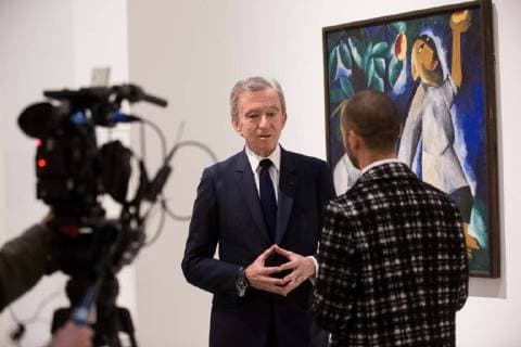 French luxury group LVMH Chairman and Chief Executive Officer Bernard Arnault speaks during an interview at the exhibition of the Russian collector of French modern art Sergei Shchukin - Chtchoukine collection as part of the exhibition Icons of modern art at the Louis Vuitton foundation in Paris on October 20, 2016. The exhibition Icons of Modern Art. the Schukin collection is presented from 22 October 2016, to February 2017 and is part of the official programme of the France-Russia year of cultural tourism 2016-17 of which it constitutes one of the most prominent events.  Copyright: xChristophexMorinx