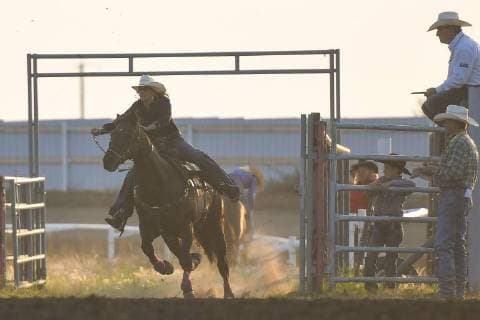 July 28, 2018 - Bonnyville, Canada - Barrel racer Callahan Crossley from Hermiston, OR, in action during the opening day of Bonnyville Pro Rodeo 2018..On Friday, July 27, 2018, in Bonnyville, Alberta, Canada. Bonnyville Canada  - ZUMAn230 20180728_zaa_n230_068 Copyright: xArturxWidakx