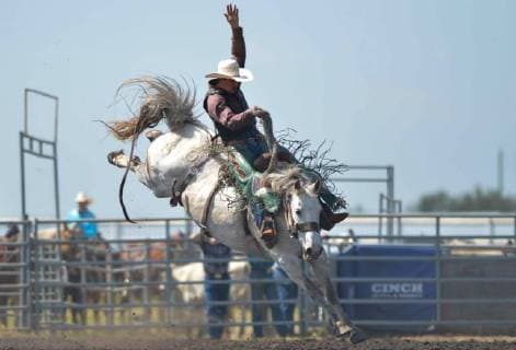 July 28, 2018 - Bonnyville, Alberta, Canada - Saddle bronc rider, Lane Cust from Sylvan Lake, AB, in action during the second day of Bonnyville Pro Rodeo..On Saturday, July 28, 2018, in Bonnyville, Alberta, Canada. Bonnyville Canada - ZUMAn230 20180728_zaa_n230_617 Copyright: xArturxWidakx