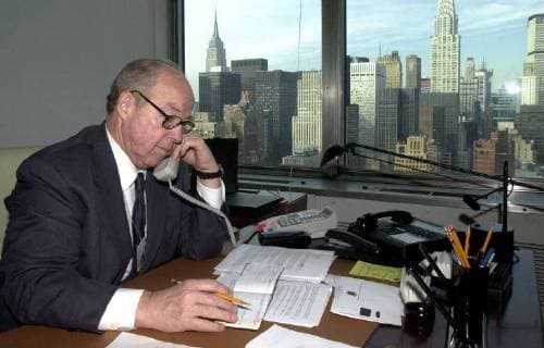 BRU169 - - NEW YORK, UNITED STATES: Chief United Nations weapons inspector Hans Blix pictured on his desk, Thursday 30 January 2003 as he received Belgian Foreign Minister Louis Michel, in the UN building in New-York. Louis Michel is in New York for a two days visit. OLIVIERxHOSLET  x1163693x
