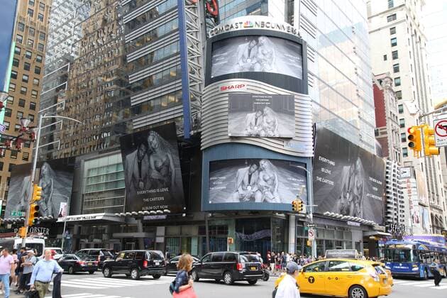 NEW YORK, NY - AUGUST 3: Times Square billboard promoting Beyonce and Jay Z aka The Carters with the release of their new surprise album, Everything Is Love , on August 3, 2018 in New York City. Copyright: xx