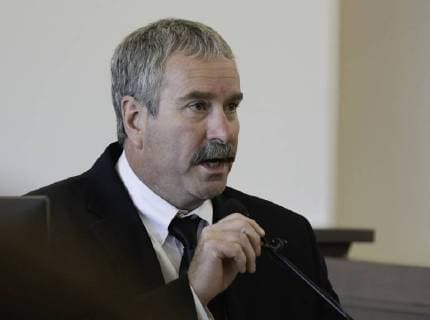 August 13, 2018 - Taos, NM, U.S. - Albuquerque Journal.hearing for the five adults charged with child abuse in the Amalia compound case were in court Monday afternoon to see judge Sarah C. Backus. Pictured is Taos county Sheriff Jerry Hogrefe(Cq) testifying on the stand. Taos, New Mexico Albuquerque Journal Taos U.S. - ZUMAab1_ 20180813_zaf_ab1_020 Copyright: xRobertoxE.xRosalesx