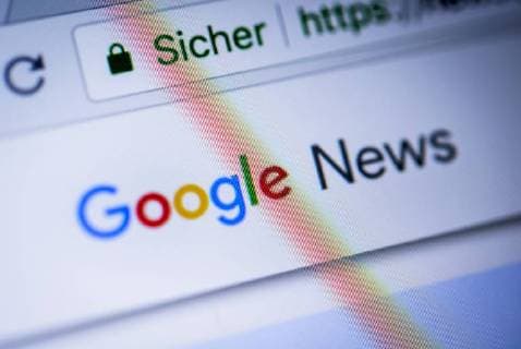  Google News-Logo im Browser angezeigt, Nahaufnahme, Detail, Deutschland, Europa *** Google News logo displayed in browser closeup detail Germany Europe Copyright: imageBROKER/ValentinxWolf iblvfw04728921.jpg