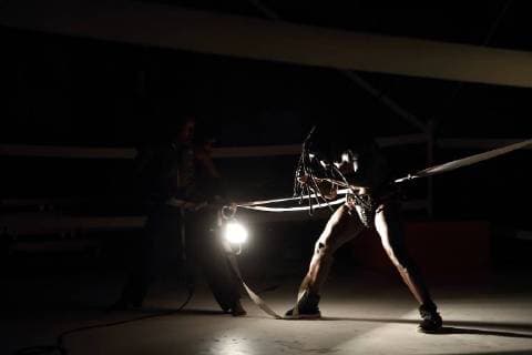 Nora Chipaumire and Pape Ibrahima Ndiaye aka Kaolack vl during the photo sample for the dance performance portrait of myself as my father as part of the festival Dance in August in the Sophiensaelen in Berlin 14 August 2018 Premiere is on 15 August 2018 Artistic director Concept and choreography Nora Chipaumire Festival Dance in August portrait of myself as my father