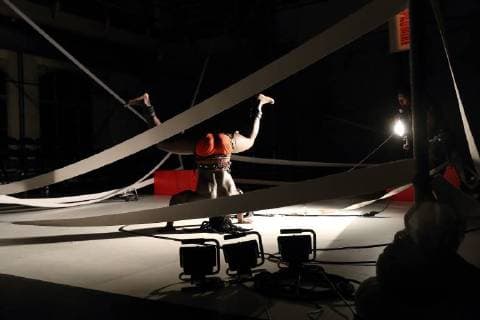 Pape Ibrahima Ndiaye aka Kaolack and Nora Chipaumire vl during the photo sample for the dance performance portrait of myself as my father as part of the festival Dance in August in the Sophiensaelen in Berlin 14 August 2018 Premiere is on 15 August 2018 Artistic Director Concept and Choreography Nora Chipaumire Festival Dance in August portrait of myself as my father