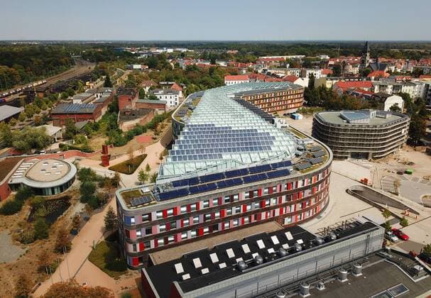 07 08 2018 The German Federal Environmental Agency UBA is the central environmental authority of the Federal Republic of Dessau Dessau Roßlau Rosslau Roßlau Cityscape Aerial view Aerial view Saxony Anhalt copyright