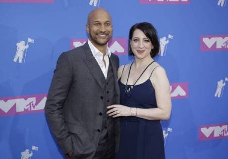Keegan Michael Key and wife Elisa Pugliese arrive on the red carpet at the 35th annual MTV Video Music Awards at Radio City Music Hall in New York City on August 20, 2018.  NYP20180820347 SERENAxXU-NING