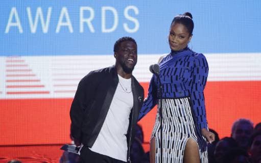 Comedian Kevin Hart and Tiffany Haddish help open the 35th annual MTV Video Music Awards at Radio City Music Hall in New York City on August 20, 2018.  NYP20180820105 JOHNxANGELILLO