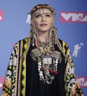 Madonna pose for photographers in the press room at the 35th annual MTV Video Music Awards at Radio City Music Hall in New York City on August 20, 2018.  NYP20180820431 SERENAxXU-NING