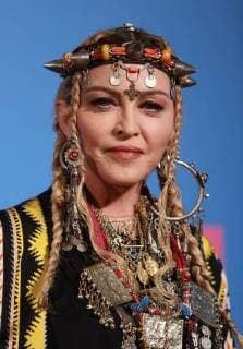 Madonna pose for photographers in the press room at the 35th annual MTV Video Music Awards at Radio City Music Hall in New York City on August 20, 2018.  NYP20180820435 SERENAxXU-NING