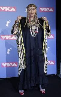Madonna pose for photographers in the press room at the 35th annual MTV Video Music Awards at Radio City Music Hall in New York City on August 20, 2018.  NYP20180820432 SERENAxXU-NING