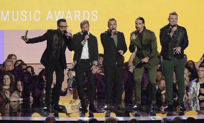 The Backstreet Boys perform during the 35th annual MTV Video Music Awards at Radio City Music Hall in New York City on August 20, 2018.  NYP20180820171 JOHNxANGELILLO