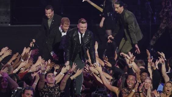 The Backstreet Boys perform during the 35th annual MTV Video Music Awards at Radio City Music Hall in New York City on August 20, 2018.  NYP20180820172 JOHNxANGELILLO