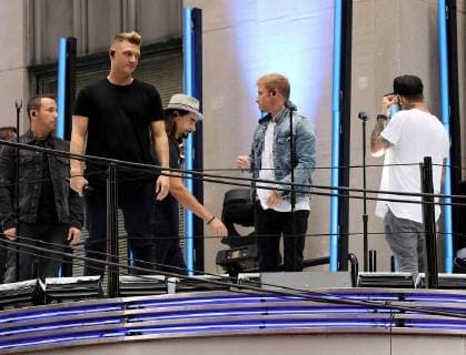August 20, 2018 - New York, New York, United States - The Backstreet Boys rehearse outside Radio City Music Hall prior to the 2018 MTV Video Music Awards Pre-Show at Radio City Music Hall on August 20, 2018 in New York City New York United States  - ZUMAny1_ 20180820_zaf_ny1_085 Copyright: xMikexReedx