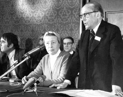 - The picture is about the World conference for the liberation of Israeli prisoners in Syria. This conference took place in a hotel of Brussels. On the picture : Mr Daniel Mayer, president of the Human Rights League in french branch, Mrs Simone de Beauvoir and Claude Lanzmen. ARCHIVES  x34535489x