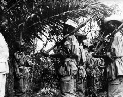 - KATANGA, CONGO (FILE) : This file picture dated 14 October 1985 is about the unrest period following Katanga Independence proclamation. On the picture : a Katangese officer order his men to go patrolling in areas full of Baluba rebels. ARCHIVES  x34584485x