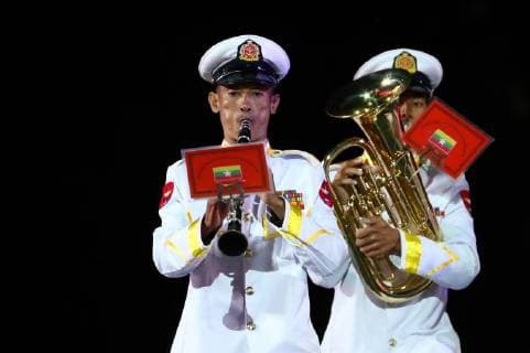 MOSCOW, RUSSIA â€“ AUGUST 24, 2018: MemberÃ» of the Military Band of the Myanmar Armed Forces perform at the opening of the 2018 Spasskaya Tower International Military Music Festival, in Moscow s Red Square. Anton Novoderezhkin TASS  TS08DECF