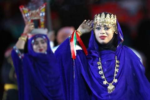 MOSCOW, RUSSIA â€“ AUGUST 24, 2018: Members of the Military Band of the Royal Guards of Oman and and the Special Arts Troupe perform at the opening of the 2018 Spasskaya Tower International Military Music Festival, in Moscow s Red Square. Anton Novoderezhkin TASS  TS08DEE4