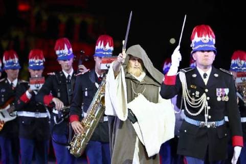 MOSCOW, RUSSIA â€“ AUGUST 24, 2018: Members of the Prince s Band of Carabiniers of Monaco perform at the opening of the 2018 Spasskaya Tower International Military Music Festival, in Moscow s Red Square. Anton Novoderezhkin TASS  TS08DF04