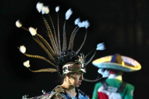 MOSCOW, RUSSIA â€“ AUGUST 24, 2018: Members of the Banda Monumental de Mexico perform at the opening of the 2018 Spasskaya Tower International Military Music Festival, in Moscow s Red Square. Anton Novoderezhkin TASS  TS08DF08