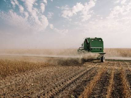 IMAGO Nature: Unsere Erde, Klimawandel, Ernährung, Pflanzen der Zukunft, Soja Serbia, Vojvodina, Combine harvester in soybean field  NOF00043