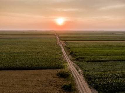 IMAGO Nature: Unsere Erde, Klimawandel, Ernährung, Pflanzen der Zukunft, Soja Serbia, Vojvodina. Aerial view of corn, wheat and soybean fields in the late summer afternoon  NOF00048