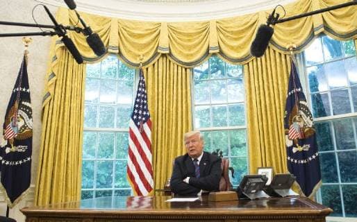 President Donald Trump speaks on a conference call with Mexican President Enrique Pena Nieto, as Trump announces a revised trade deal with Mexico he called the United States-Mexico trade agreement, in the Oval Office at the White House in Washington, D.C. on August 27, 2018. The two countries said they have revise key portions of their trade policies set up by the the North American Free Trade Agreement (NAFTA) and said Canada can join later in their deal.  WAP20180827316 KEVINxDIETSCH