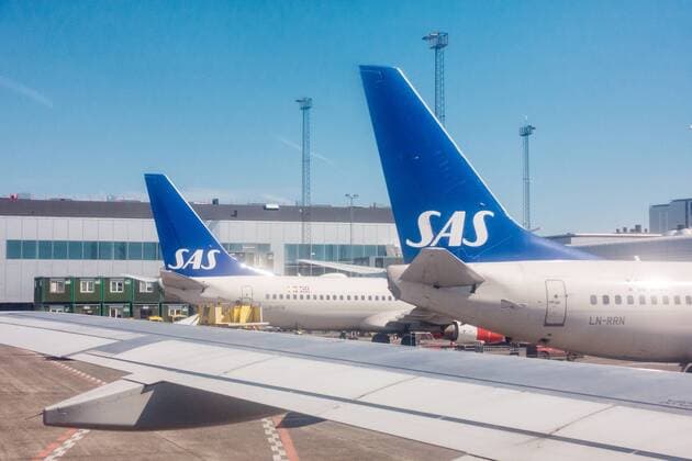 25 05 2018 Copenhagen Denmark DNK SAS aircraft are parked at the terminal at Copenhagen Airport