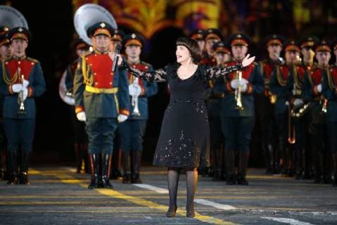 MOSCOW, RUSSIA â€“ AUGUST 31, 2018: French singer Mireille Mathieu at 2018 Spasskaya Tower International Military Music Festival, in Moscow s Red Square. Marina Lystseva TASS  TS08E949