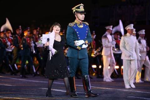MOSCOW, RUSSIA â€“ AUGUST 31, 2018: French singer Mireille Mathieu at 2018 Spasskaya Tower International Military Music Festival, in Moscow s Red Square. Marina Lystseva TASS  TS08E94C