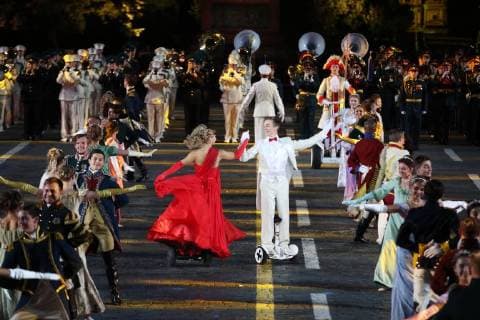MOSCOW, RUSSIA - SEPTEMBER 2, 2018: Dancers perform at a ceremony to close the 2018 Spasskaya Tower International Military Music Festival in Moscow s Red Square. Marina Lystseva TASS  TS08EE20